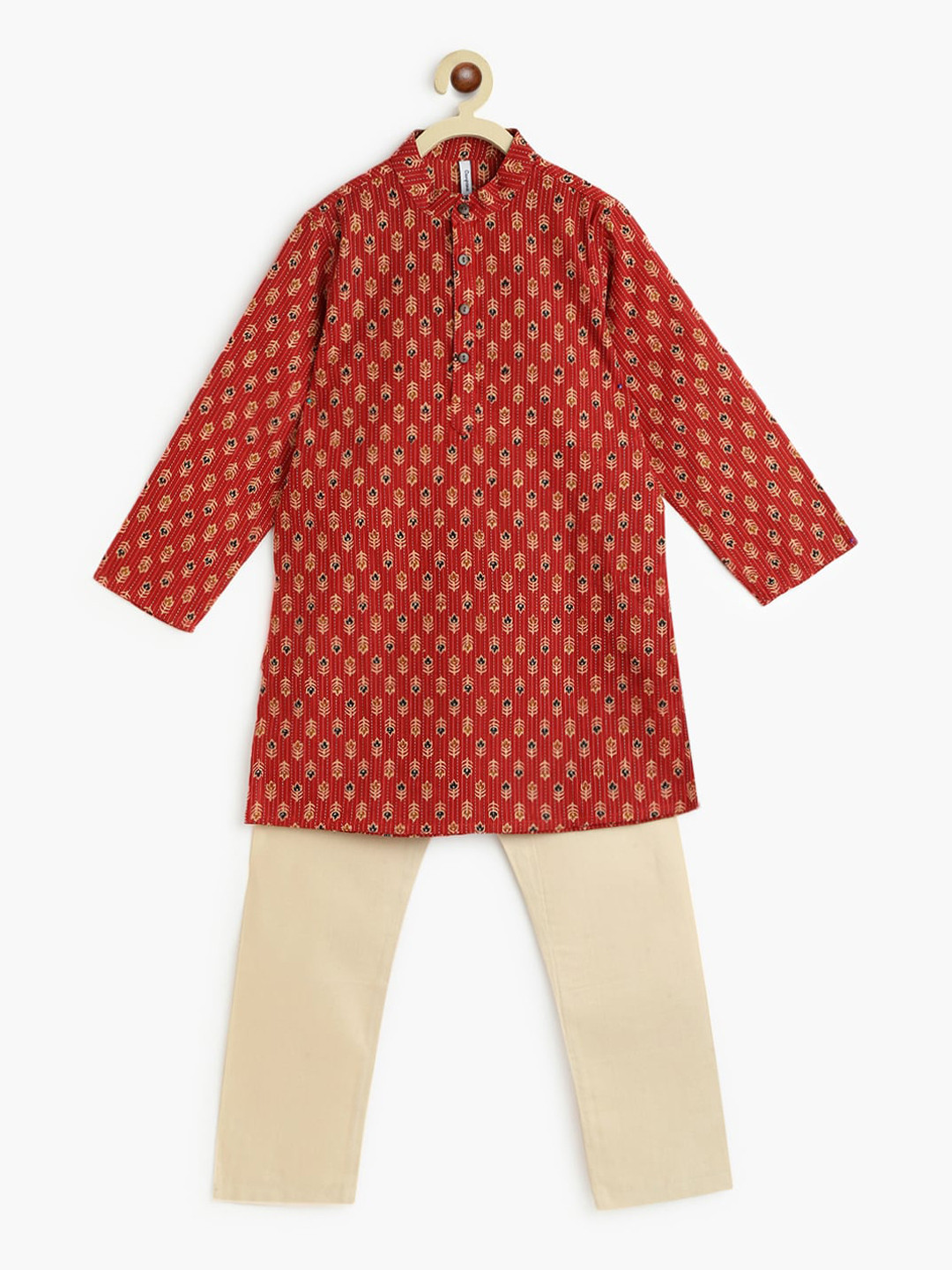 

Campana Boys Maroon Ethnic Motifs Pure Cotton Kurta with Pyjamas