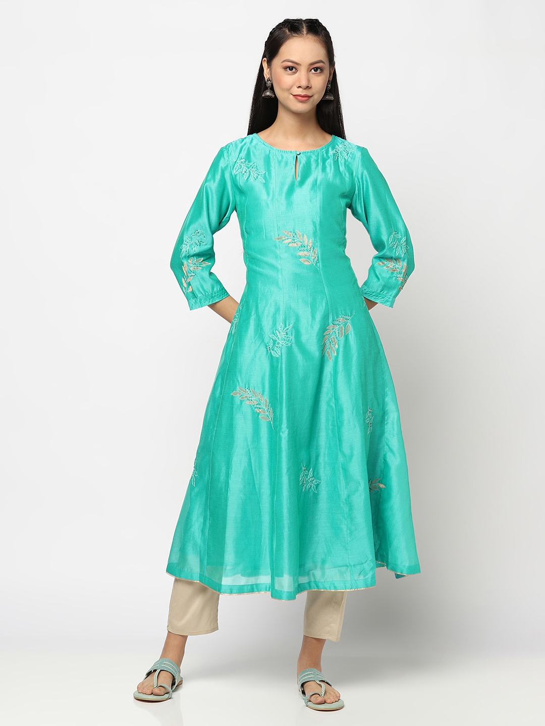 

Fabindia Women Blue Ethnic Motifs Embroidered Kurta