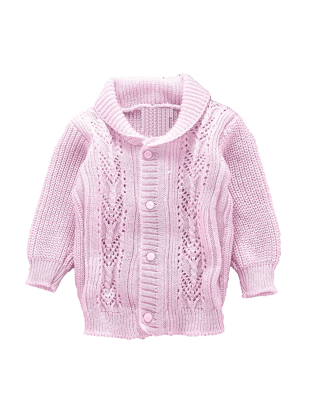 

Little Angels Girls Pink Open Knit Self Design Cardigan