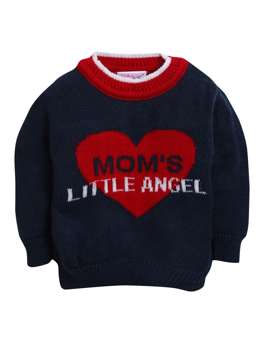 

Little Angels Boys Navy Blue & Red Typography Pullover