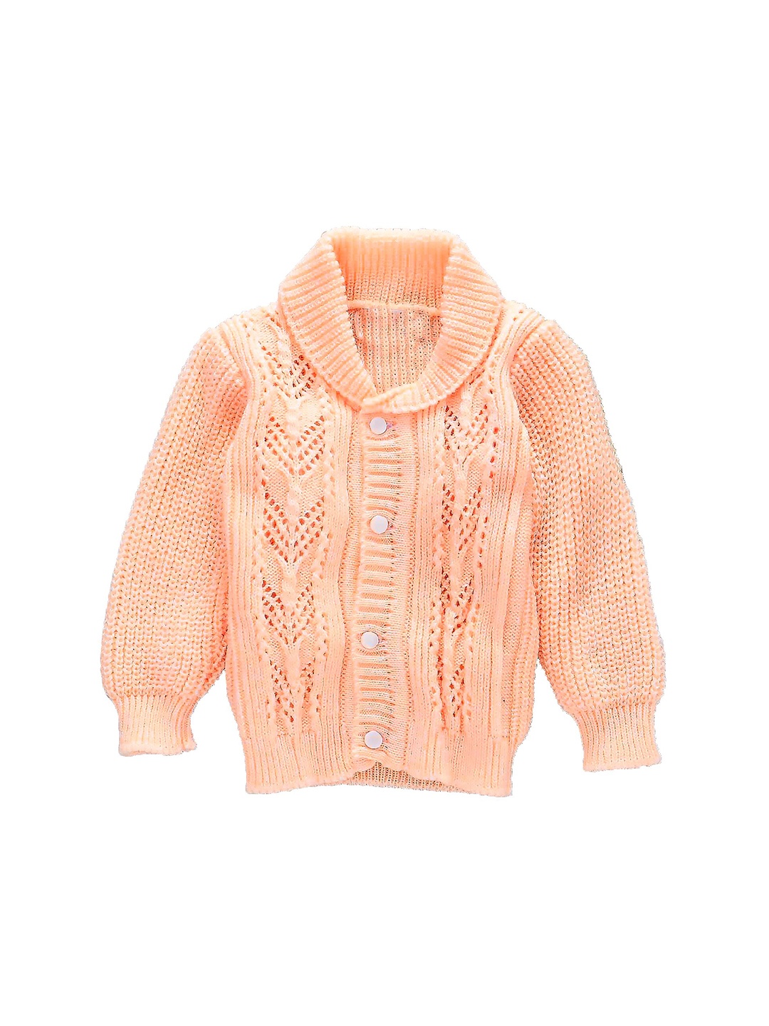 

Little Angels Unisex Kids Peach-Coloured & White Cable Knit Cardigan