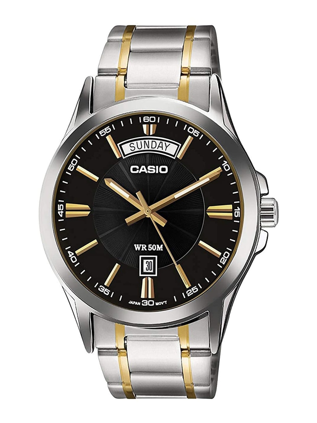 

CASIO Men Black & Silver-Toned Stainless Steel Bracelet Strap Analogue Watch A1769