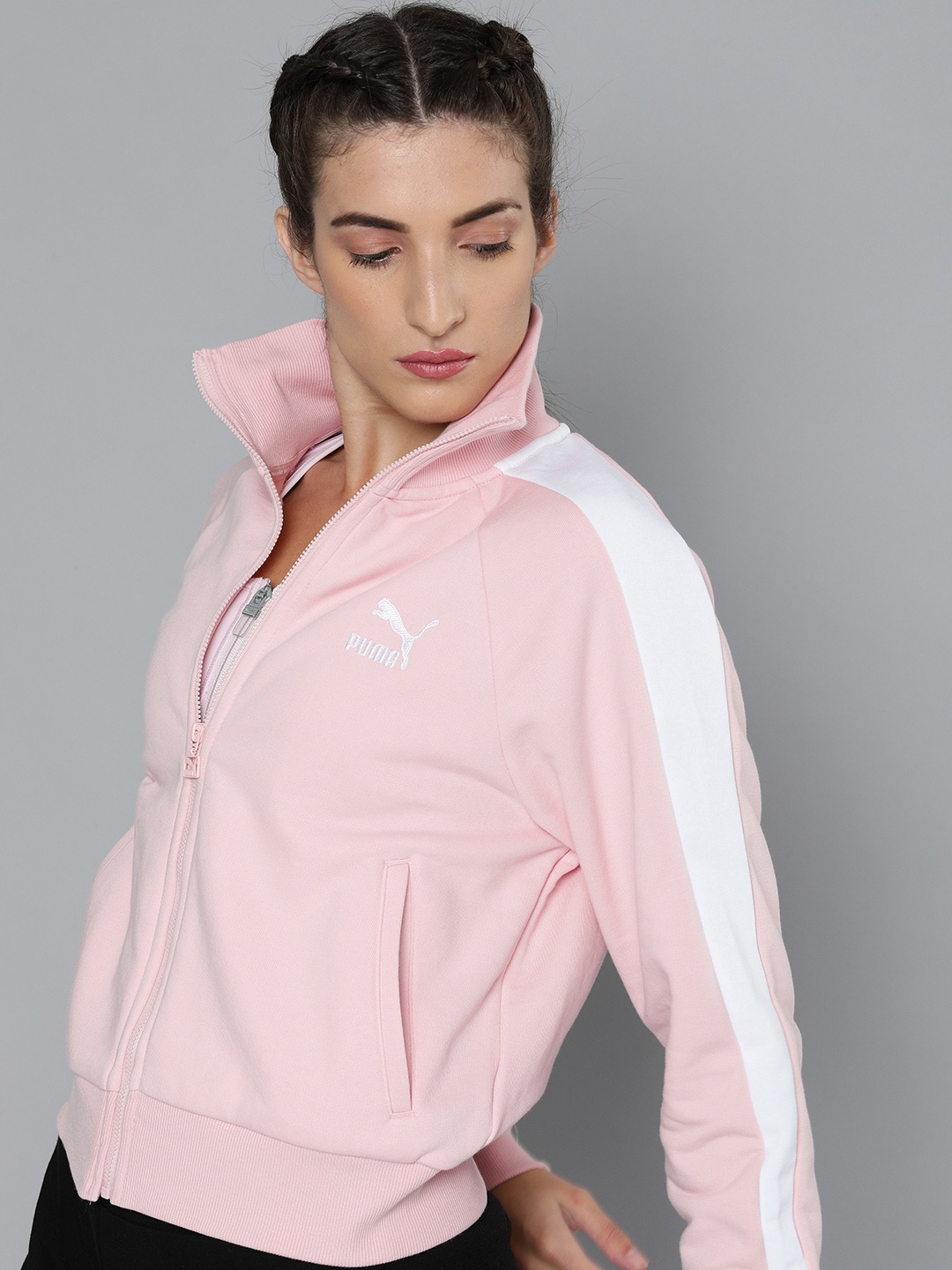 

Puma Women Pink & White Solid Iconic T7 Sporty Jacket