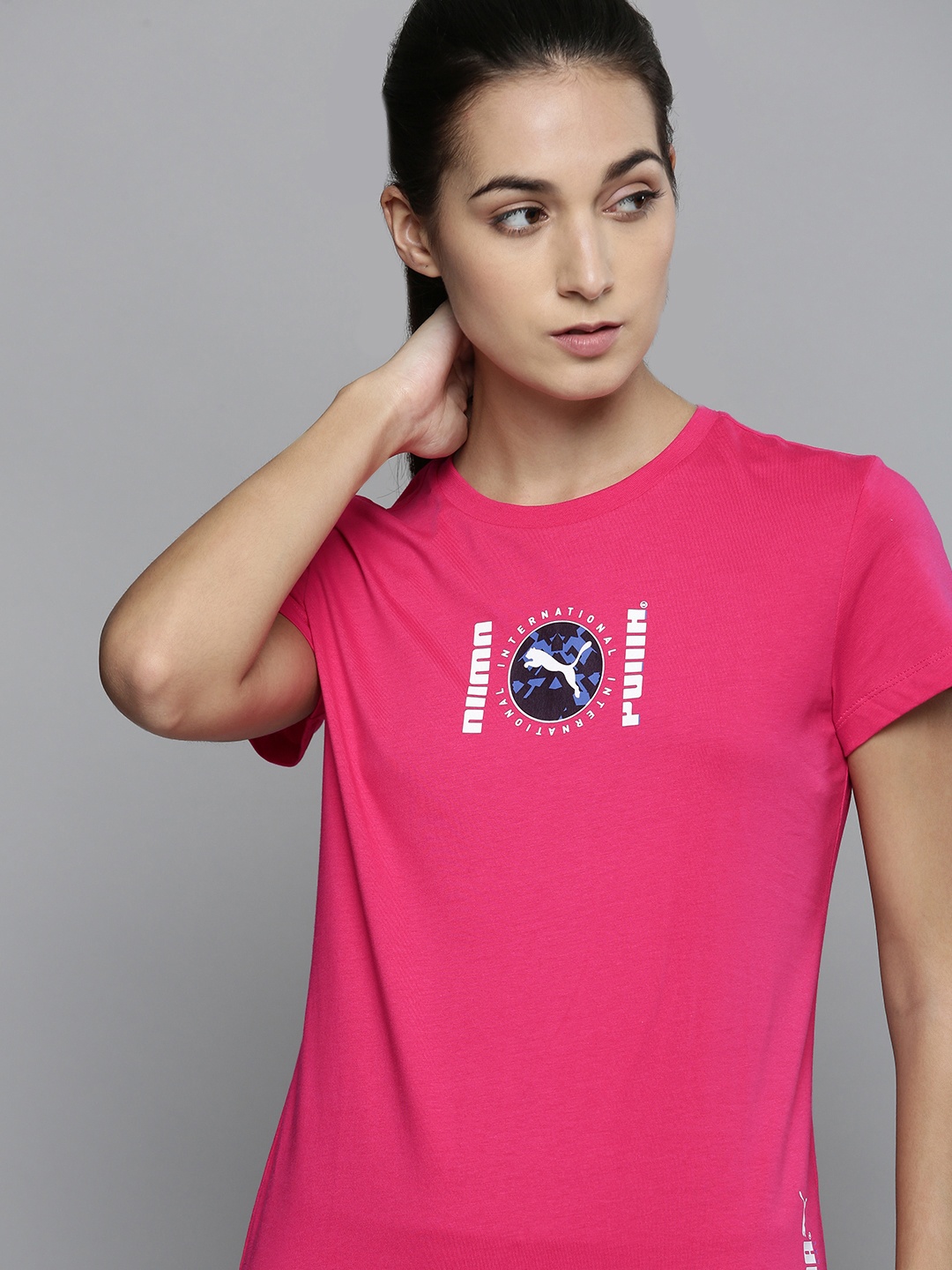 

Puma Women Purple Printed Pure Cotton International Graphic Regular T-Shirt