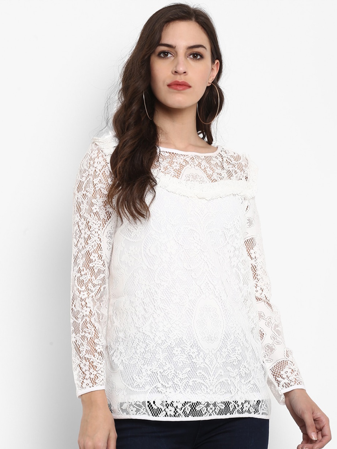 

Aditi Wasan White Lace Regular Top