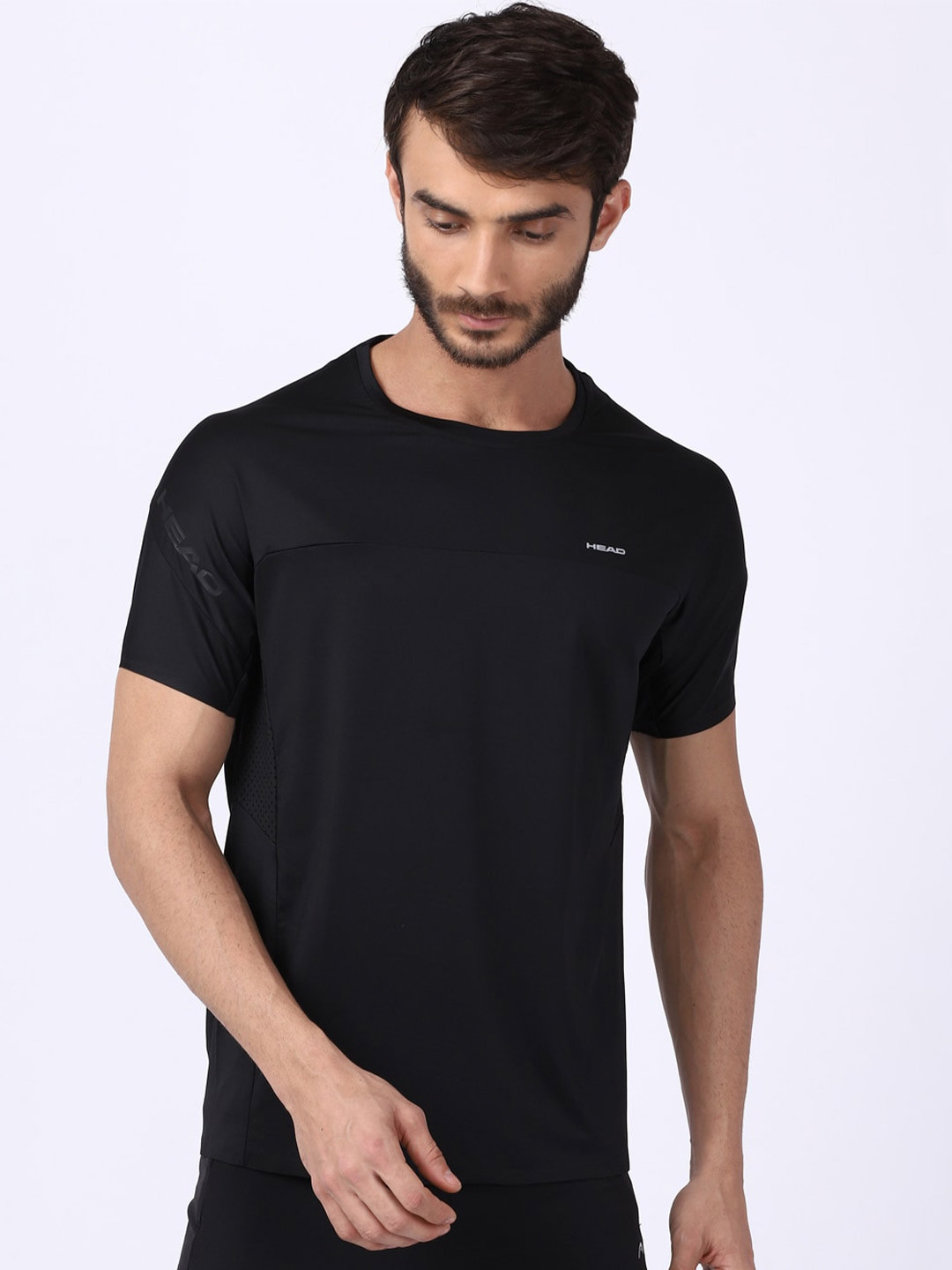 

Head Men Black Solid Slim Fit Sports T-shirt
