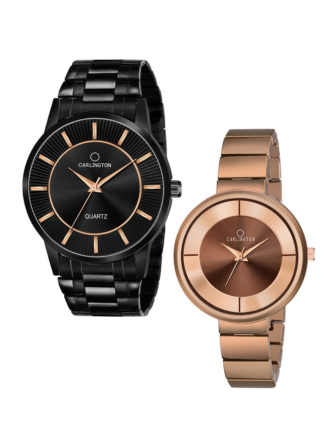 

CARLINGTON Unisex Set of 2 Analogue Watch - Combo CT-6020BB and 114 Brown, Black