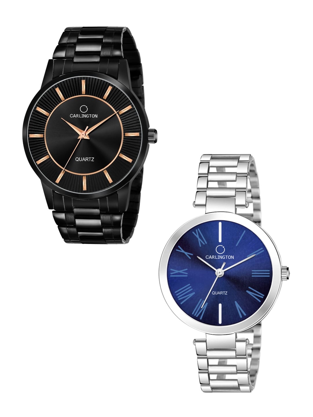 

CARLINGTON His and Her Multicoloured Brass Patterned Dial Bracelet Style Straps Watches, Black