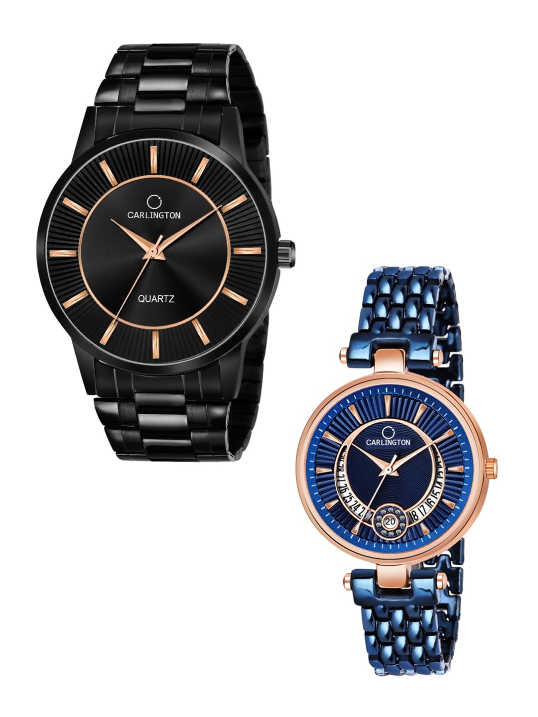 

CARLINGTON His & Her Black & Blue Stainless Steel Analogue Bracelet Watches