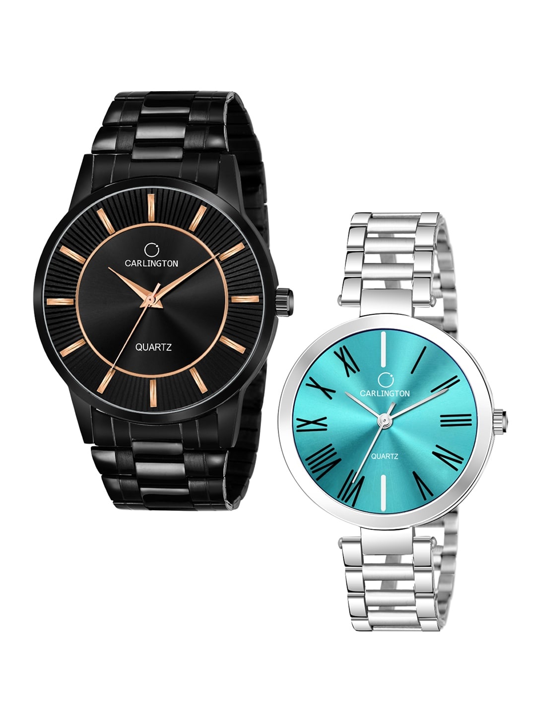 

CARLINGTON Unisex Multicoloured His & Her Analogue Watch Combo CT-6020BB and 112 Pastel, Black