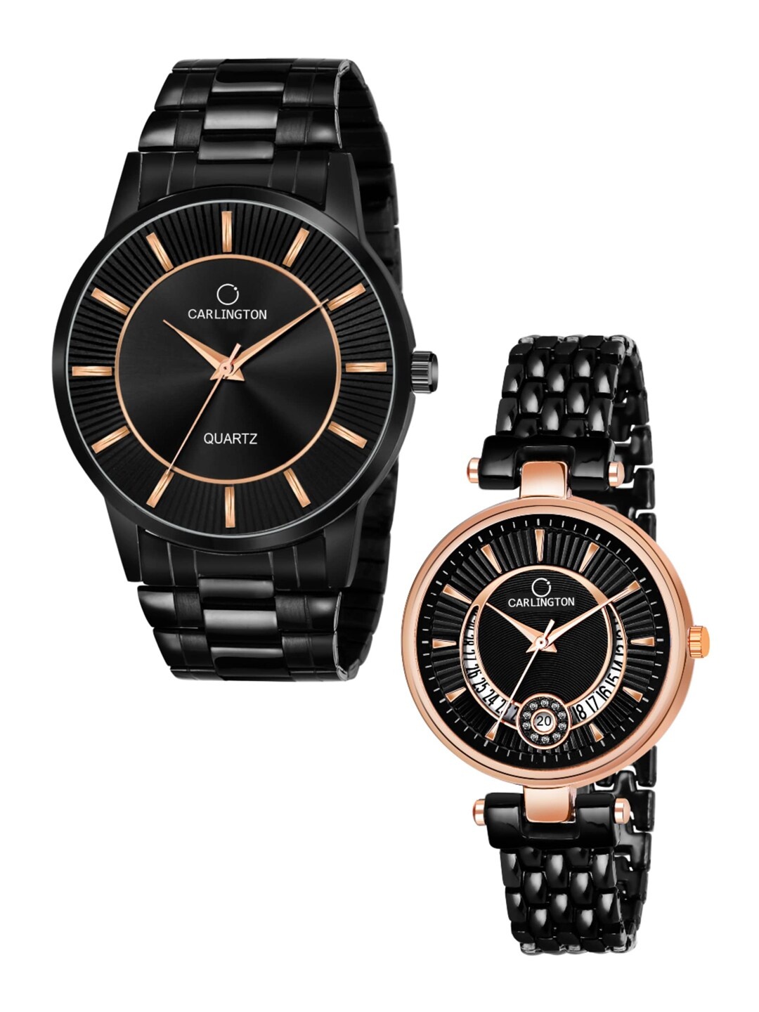 

CARLINGTON Unisex Black Brass Patterned Dial Straps Analogue Watch