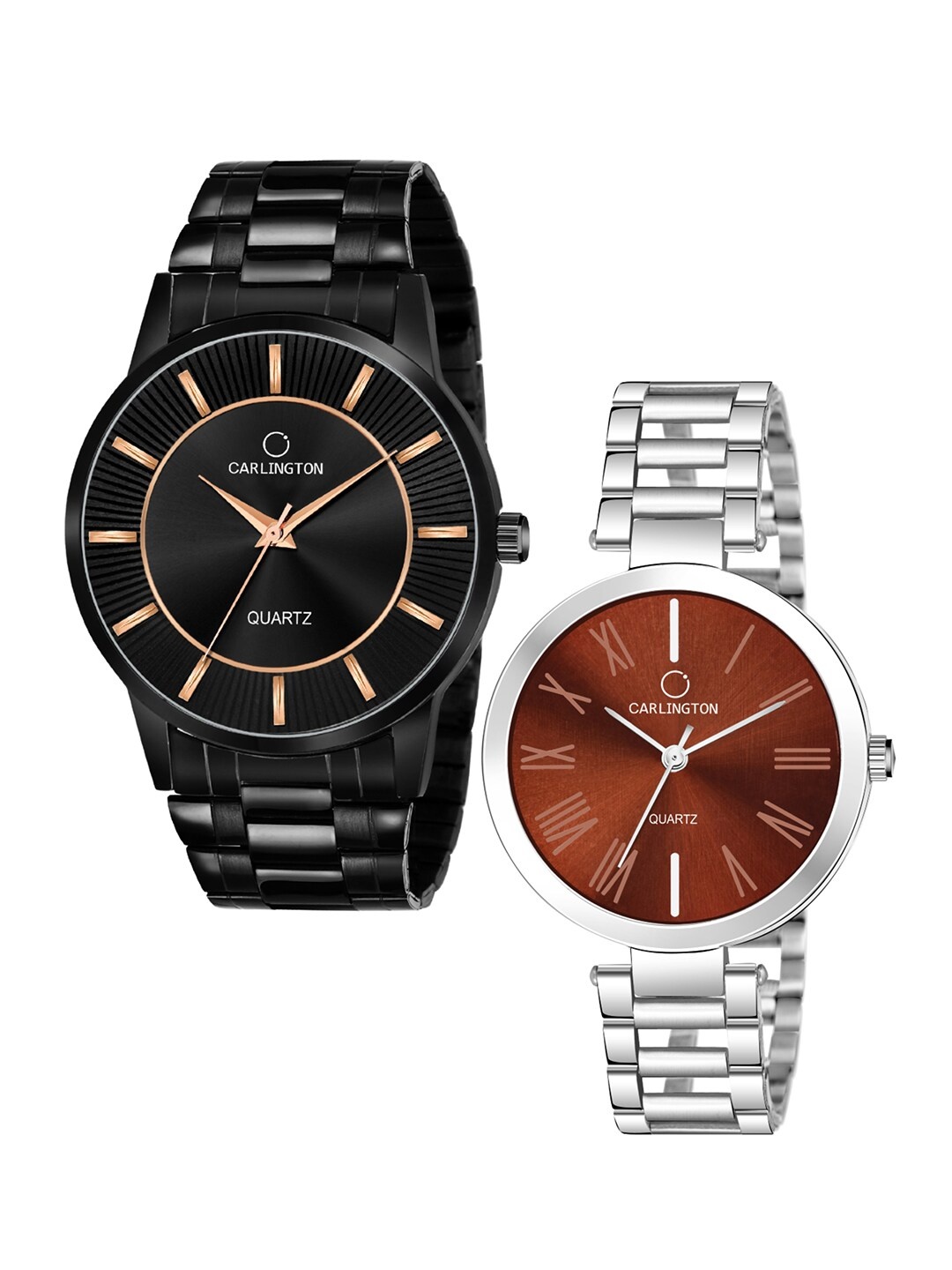 

CARLINGTON Unisex Multicoloured His & Her Watch Combo CT-6020BB and 112 Brown, Black