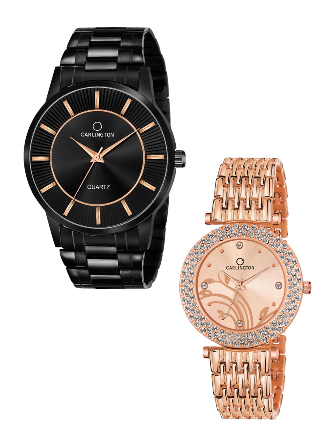 

CARLINGTON Unisex Multicoloured Brass Straps Watch-Combo CT-6020BB and 105 RoseGold, Rose gold