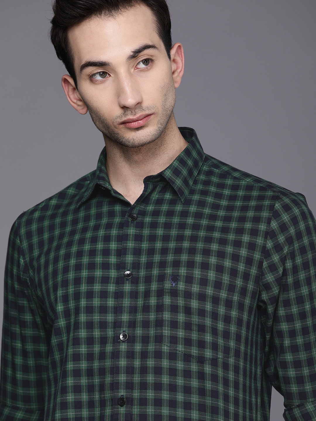 

Allen Solly Men Green Modern Slim Fit Grid Tattersall Checks Opaque Checked Casual Shirt