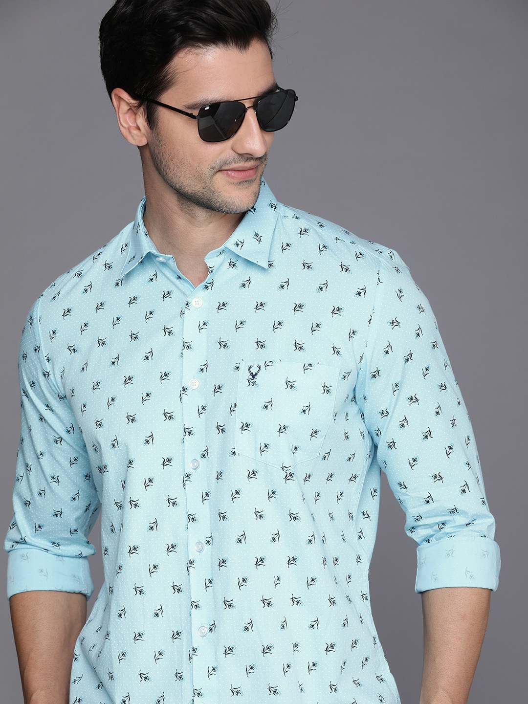 Allen Solly Men Blue Slim Fit Floral Opaque Printed Casual Shirt