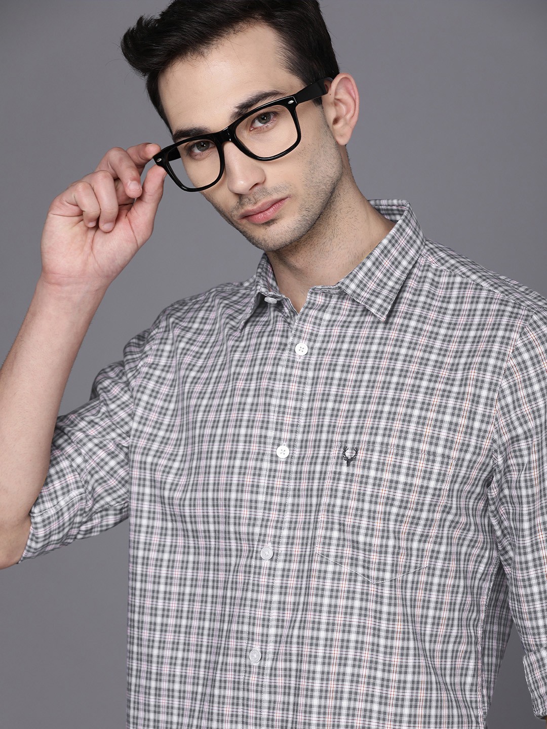 

Allen Solly Men Grey Modern Slim Fit Checked Cotton Casual Shirt