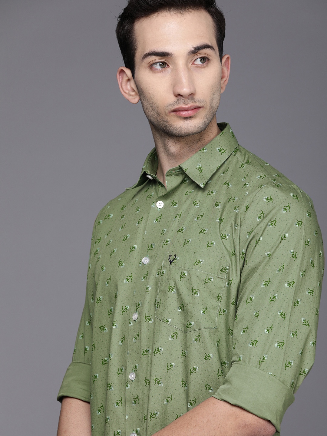 

Allen Solly Men Slim Fit Floral Print Opaque Pure Cotton Casual Shirt, Green