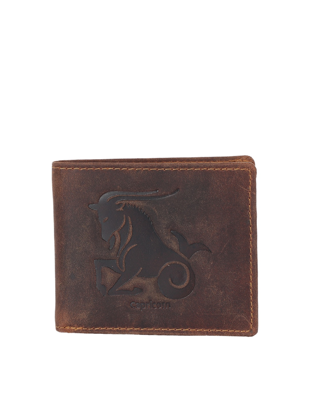 

Alvaro Castagnino Men Brown Self Design Leather Two Fold Wallet