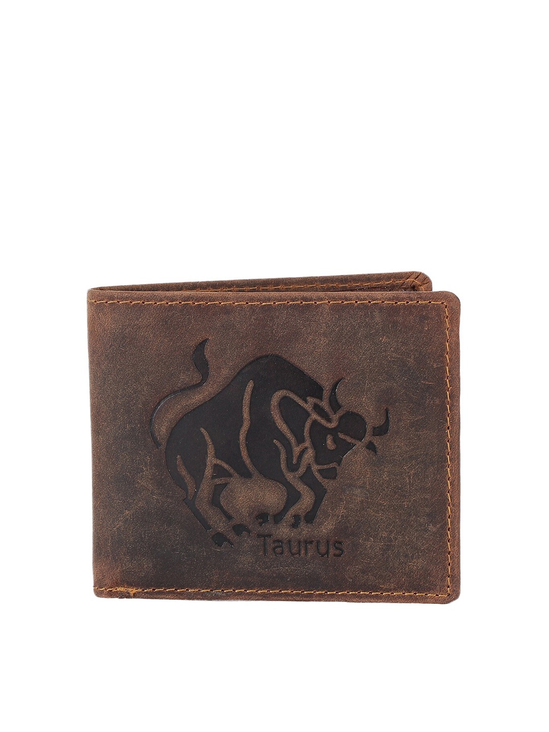 

Alvaro Castagnino Men Brown & Black Printed Leather Two Fold Wallet