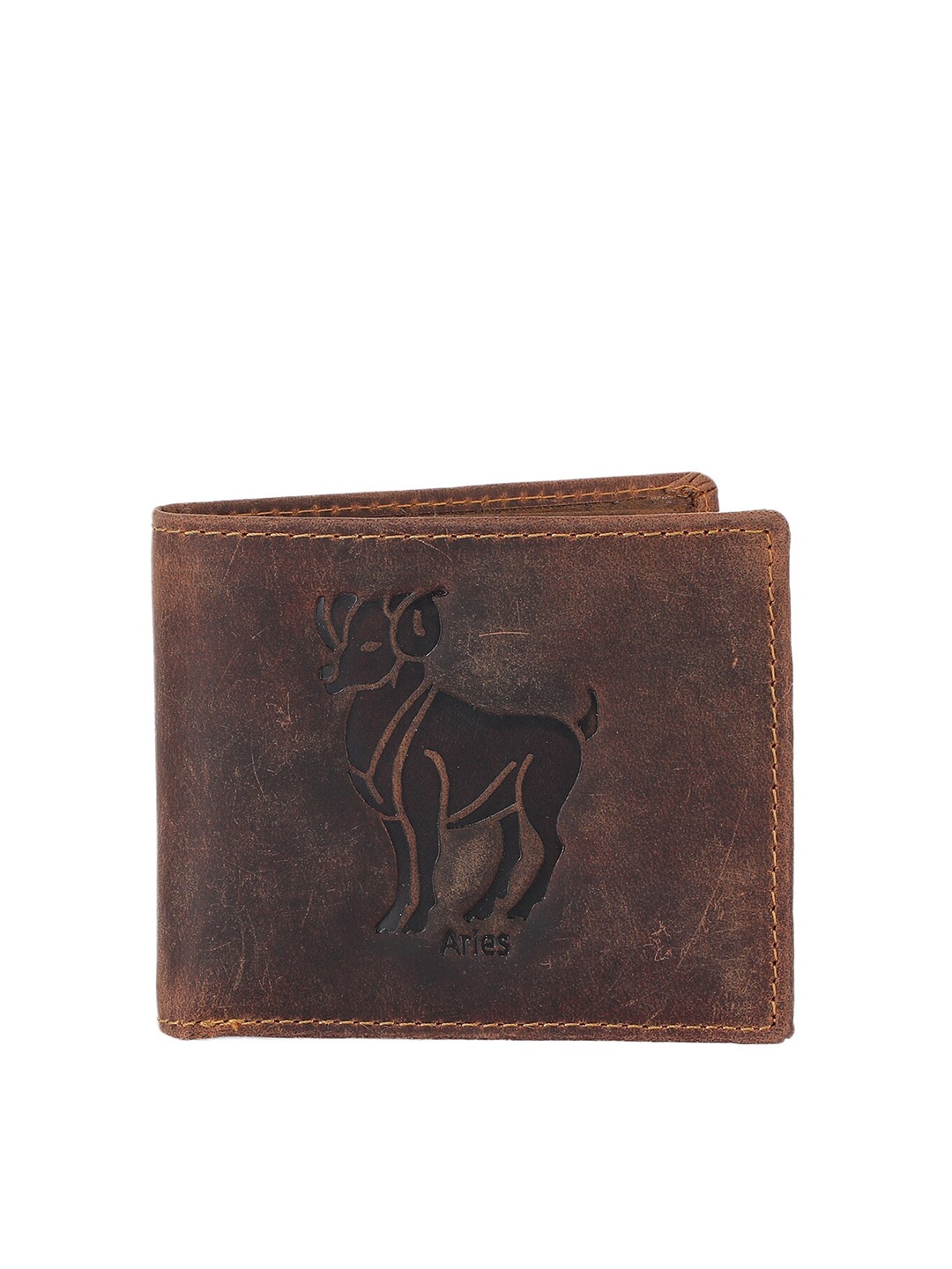 

Alvaro Castagnino Men Brown Printed Leather Two Fold Wallet
