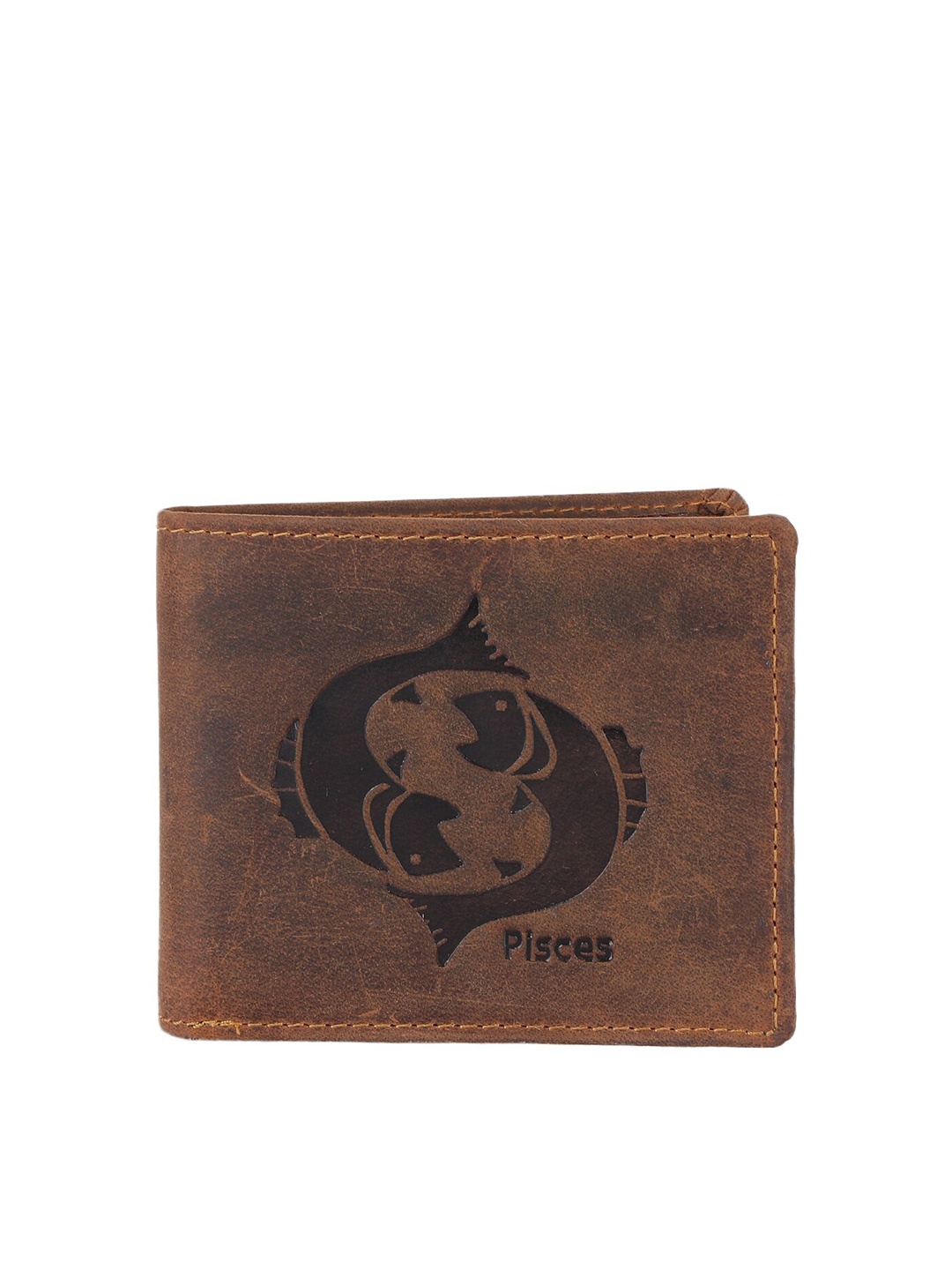 

Alvaro Castagnino Men Brown Self Design Leather Two Fold Wallet