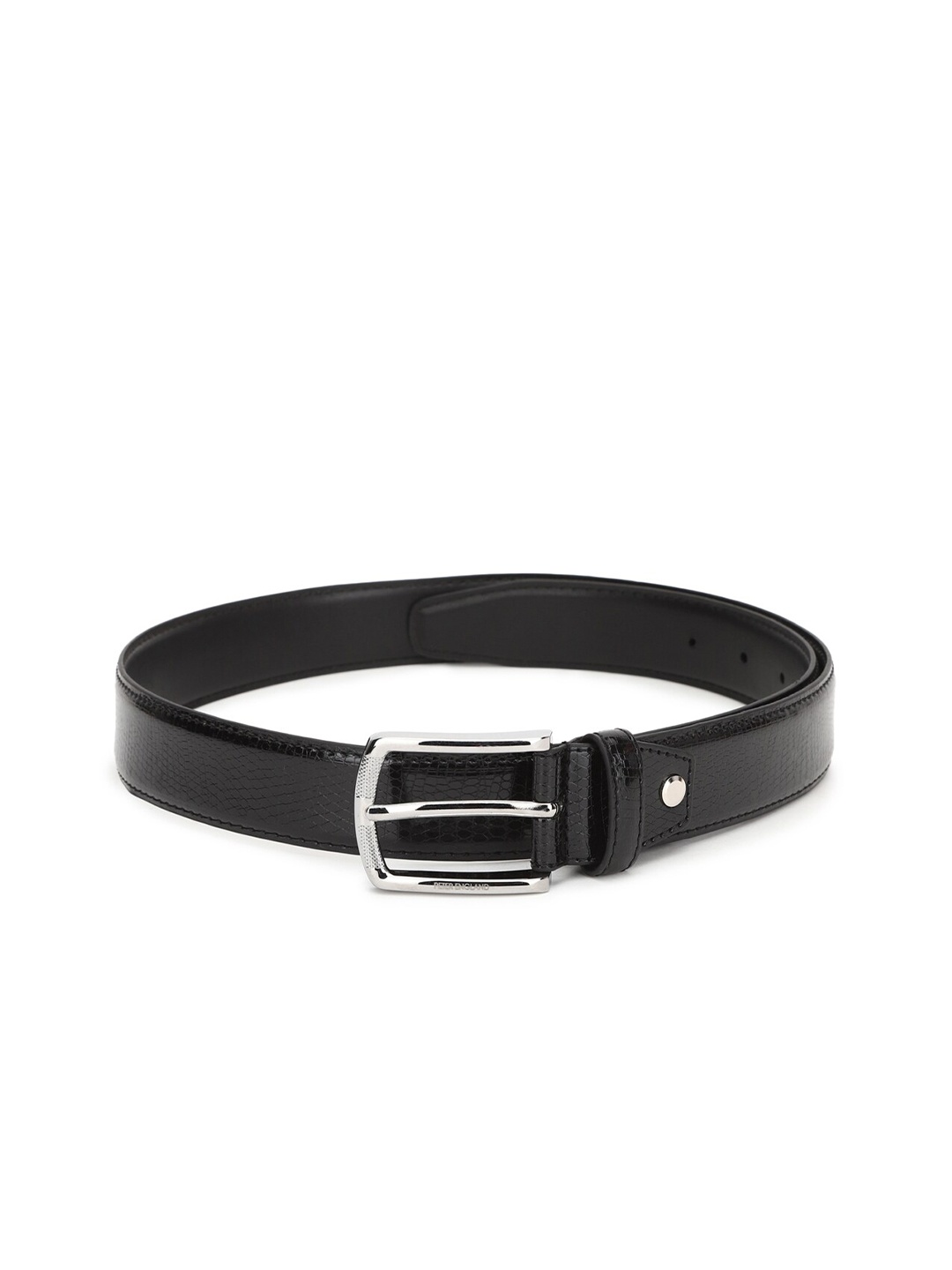 

Peter England Men Black Textured PU Casual Belt