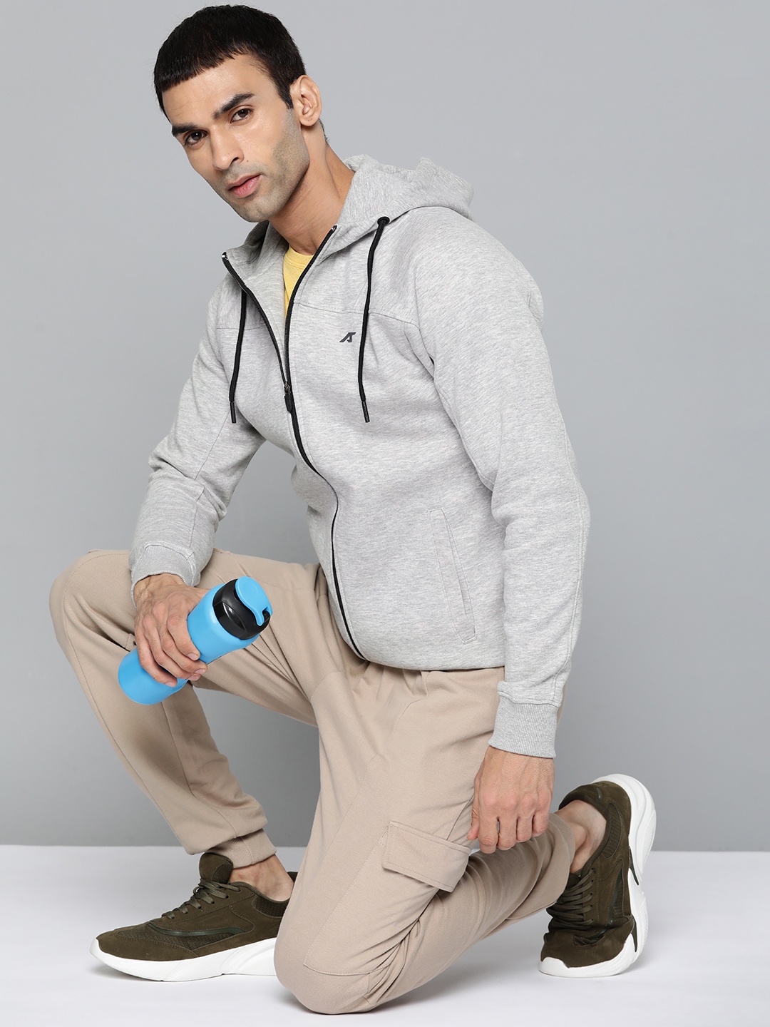 

Alcis Men Grey Melange Cotton Hooded Sweatshirt