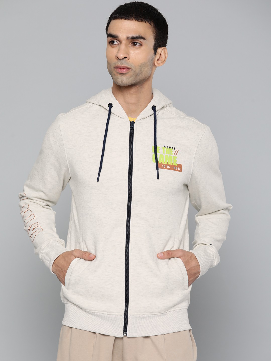 

Alcis Men Off White Cotton Hooded Sweatshirt