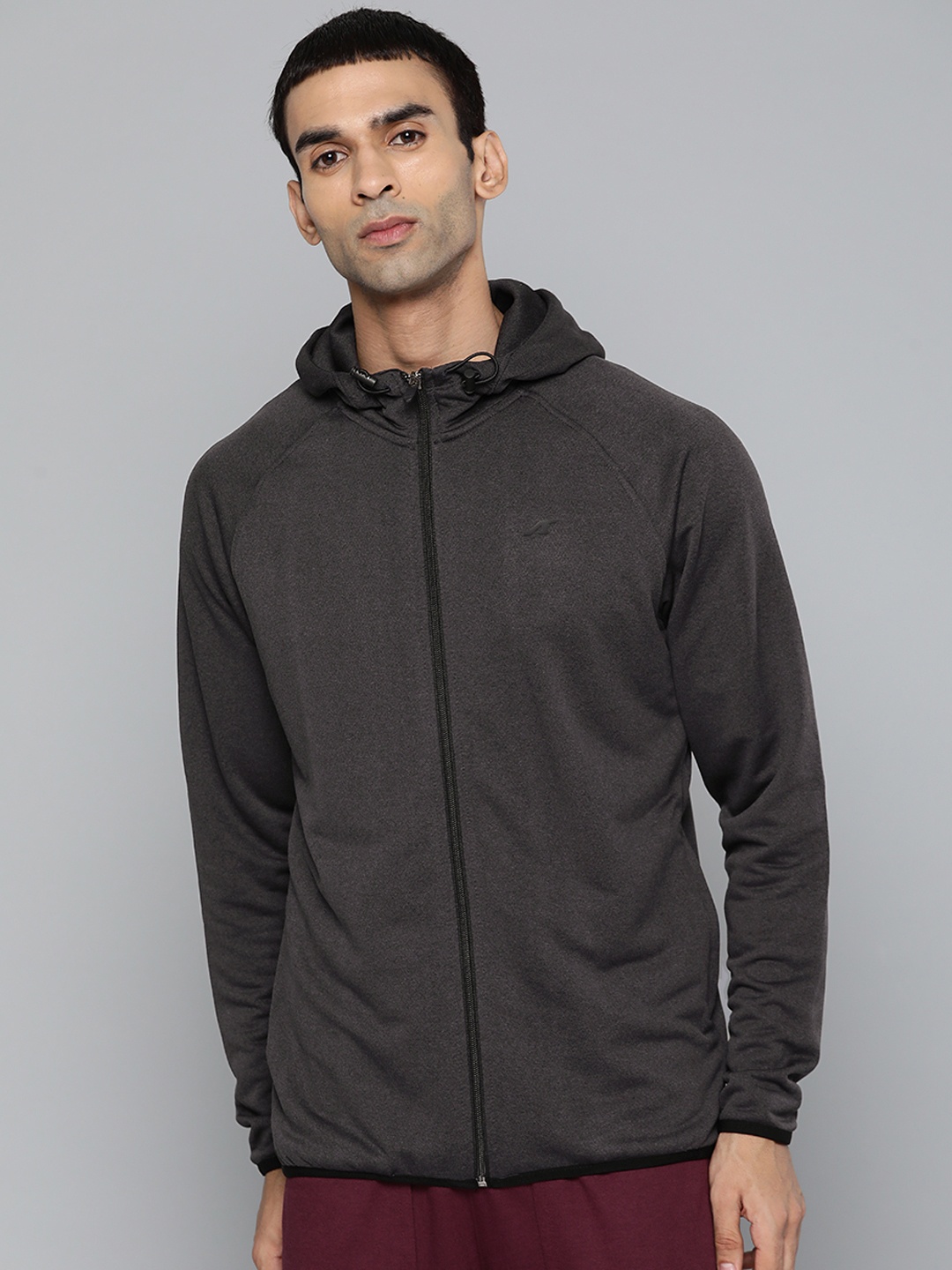 

Alcis Men Charcoal Grey Hooded Sporty Jacket