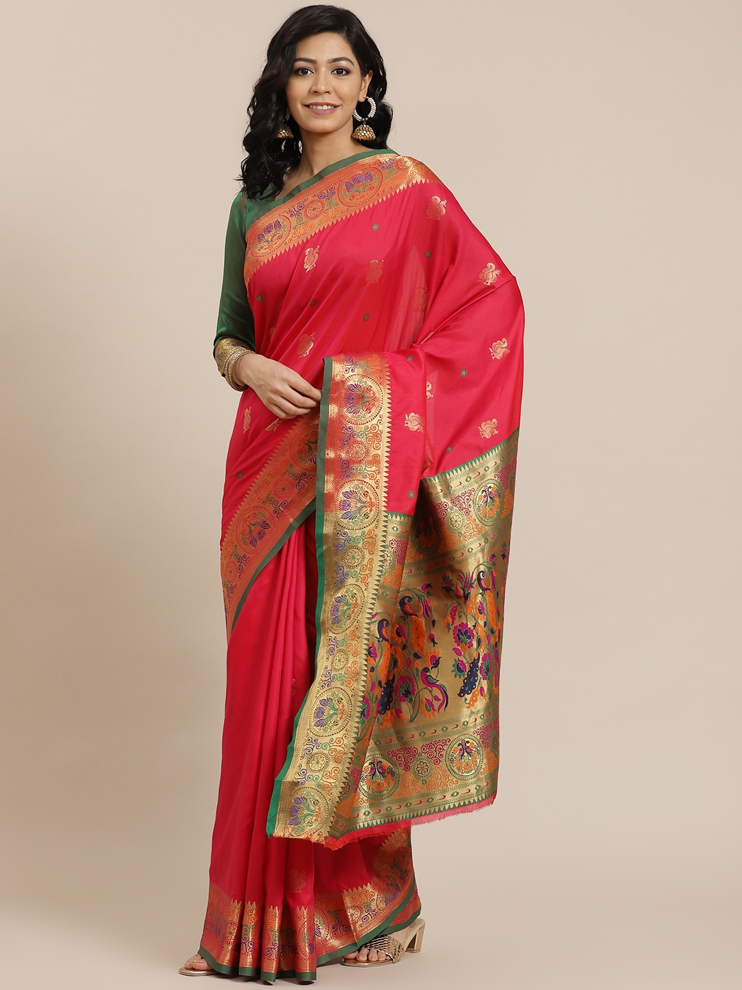 

SHANGRILA Red Ethnic Motifs Zari Pure Silk Saree