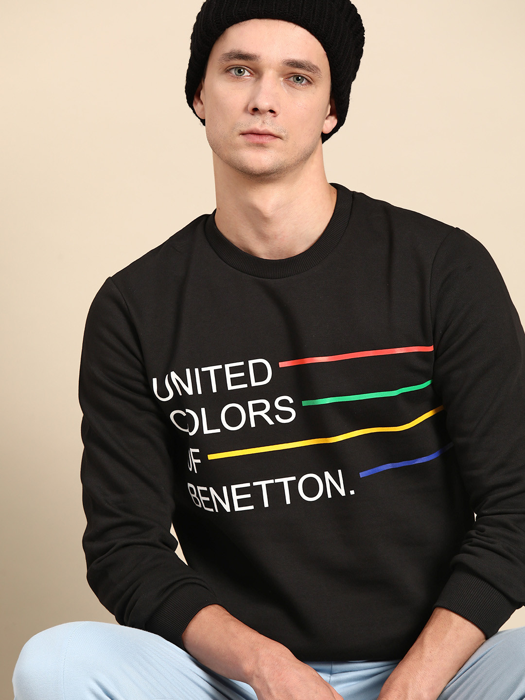 

United Colors of Benetton Men Black Printed Sweatshirt