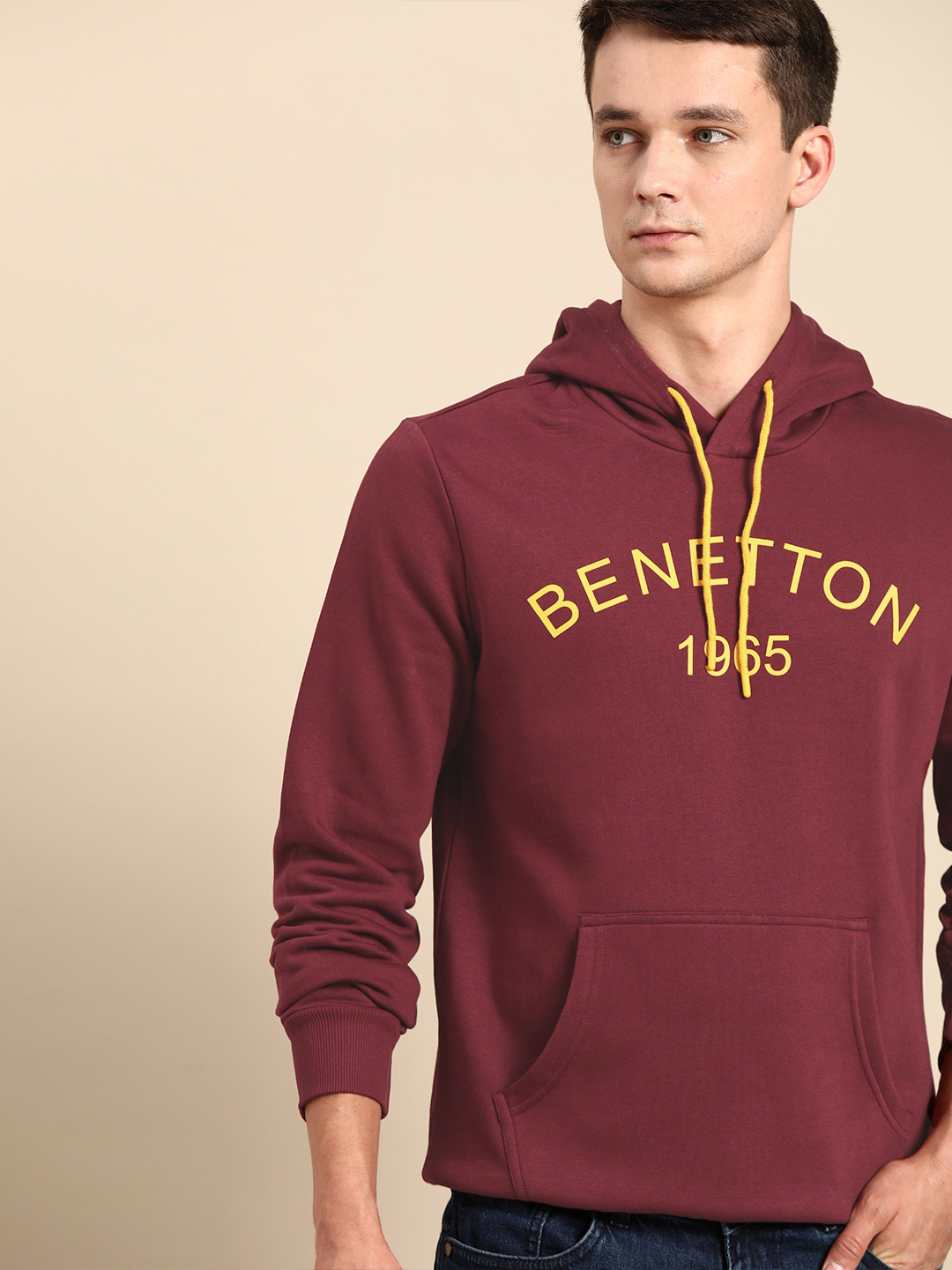 

United Colors of Benetton Men Maroon Printed Hooded Sweatshirt