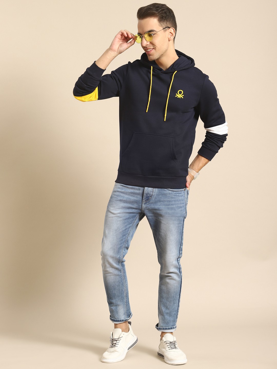 

United Colors of Benetton Men Navy Blue Hooded Sweatshirt