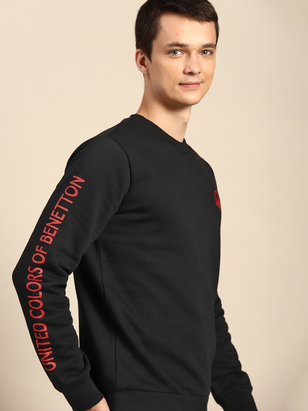 

United Colors of Benetton Men Black Solid Sweatshirt