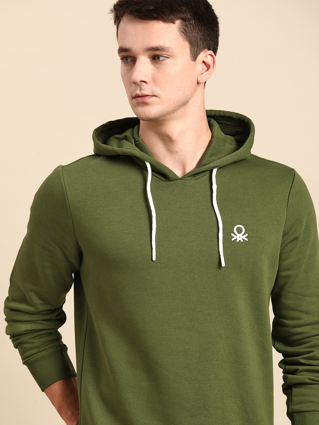 

United Colors of Benetton Men Olive Green Hooded Sweatshirt
