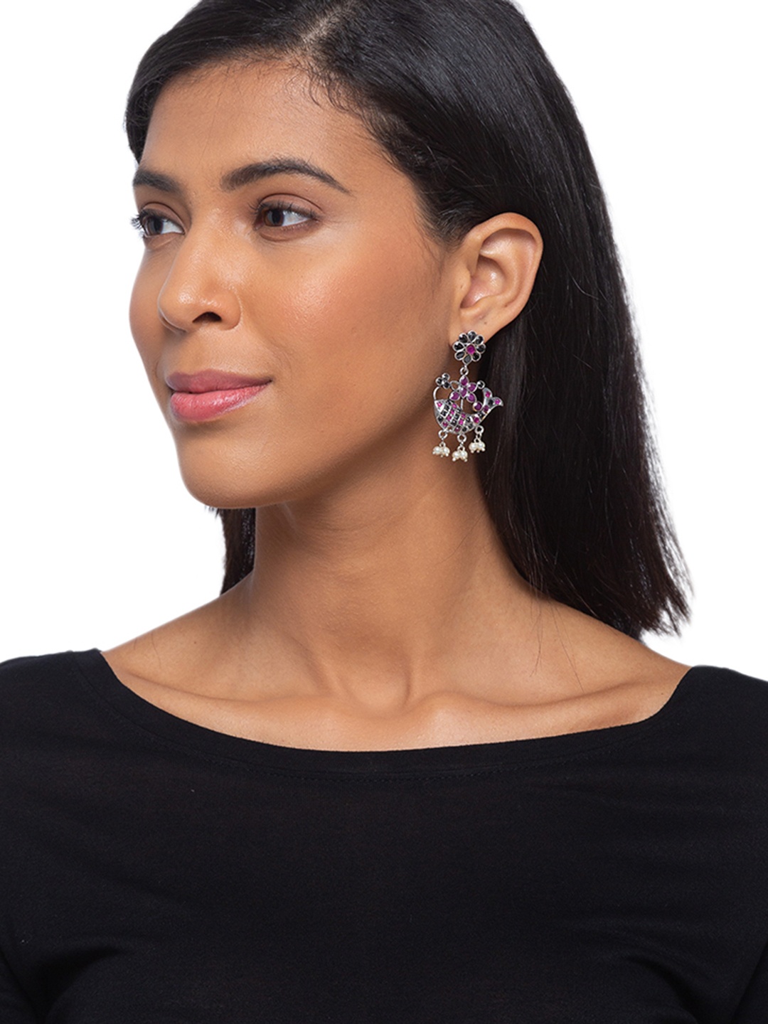 

Digital Dress Room Pink Oxidized Contemporary Drop Earrings