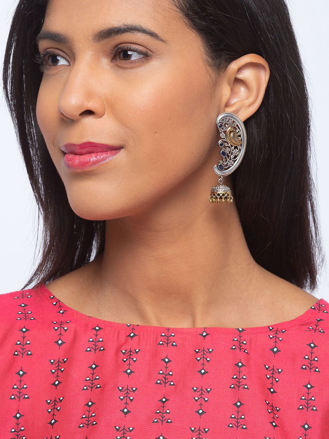 

Digital Dress Room Gold-Toned & Silver-Toned Peacock Shaped Jhumkas Earrings