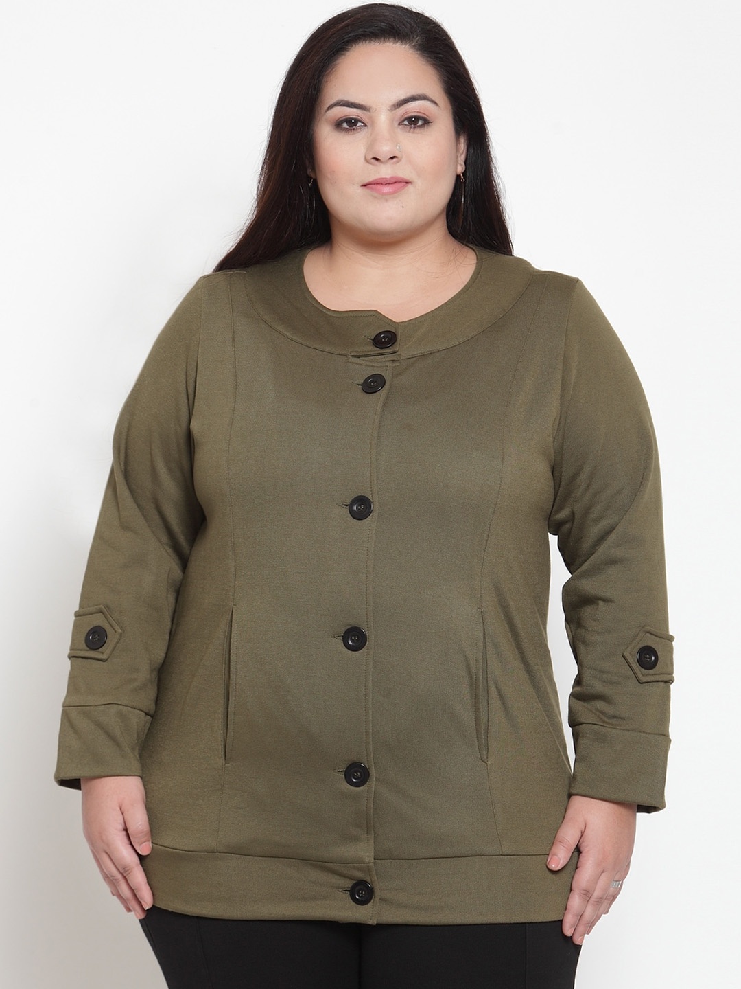 

plusS Women Olive Green Tailored Jacket