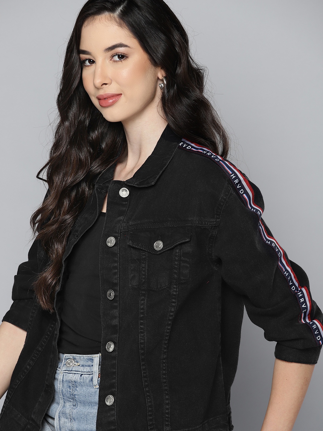

Harvard Women Black Pure Cotton Denim Jacket