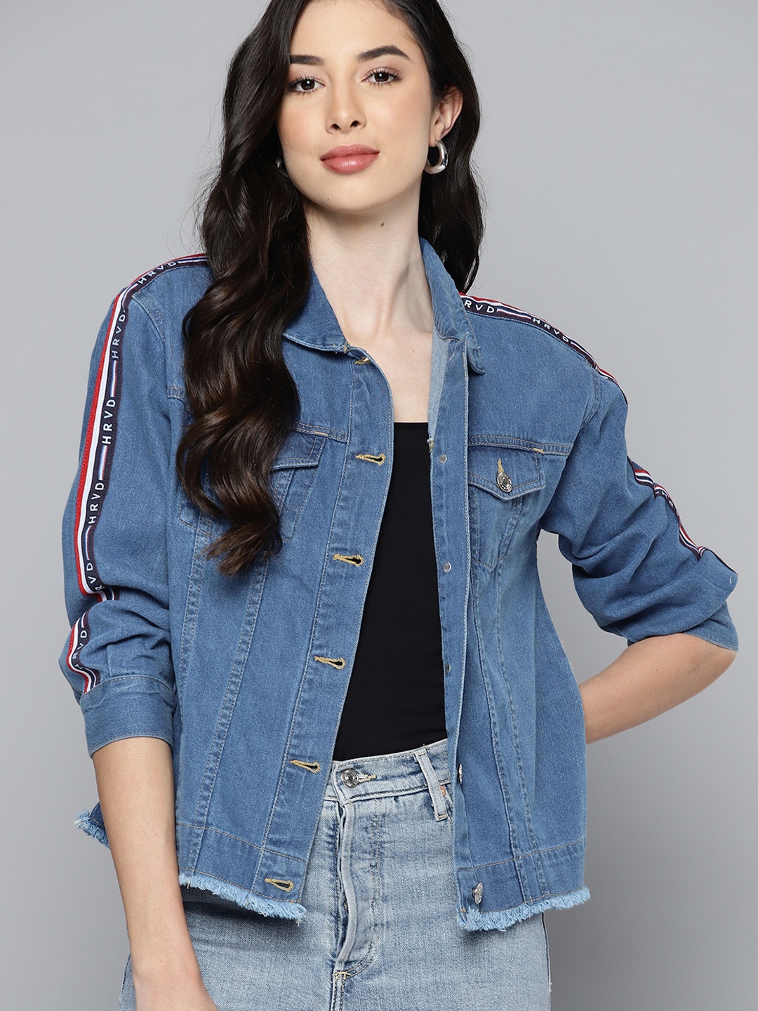 

Harvard Women Blue Pure Cotton Denim Jacket