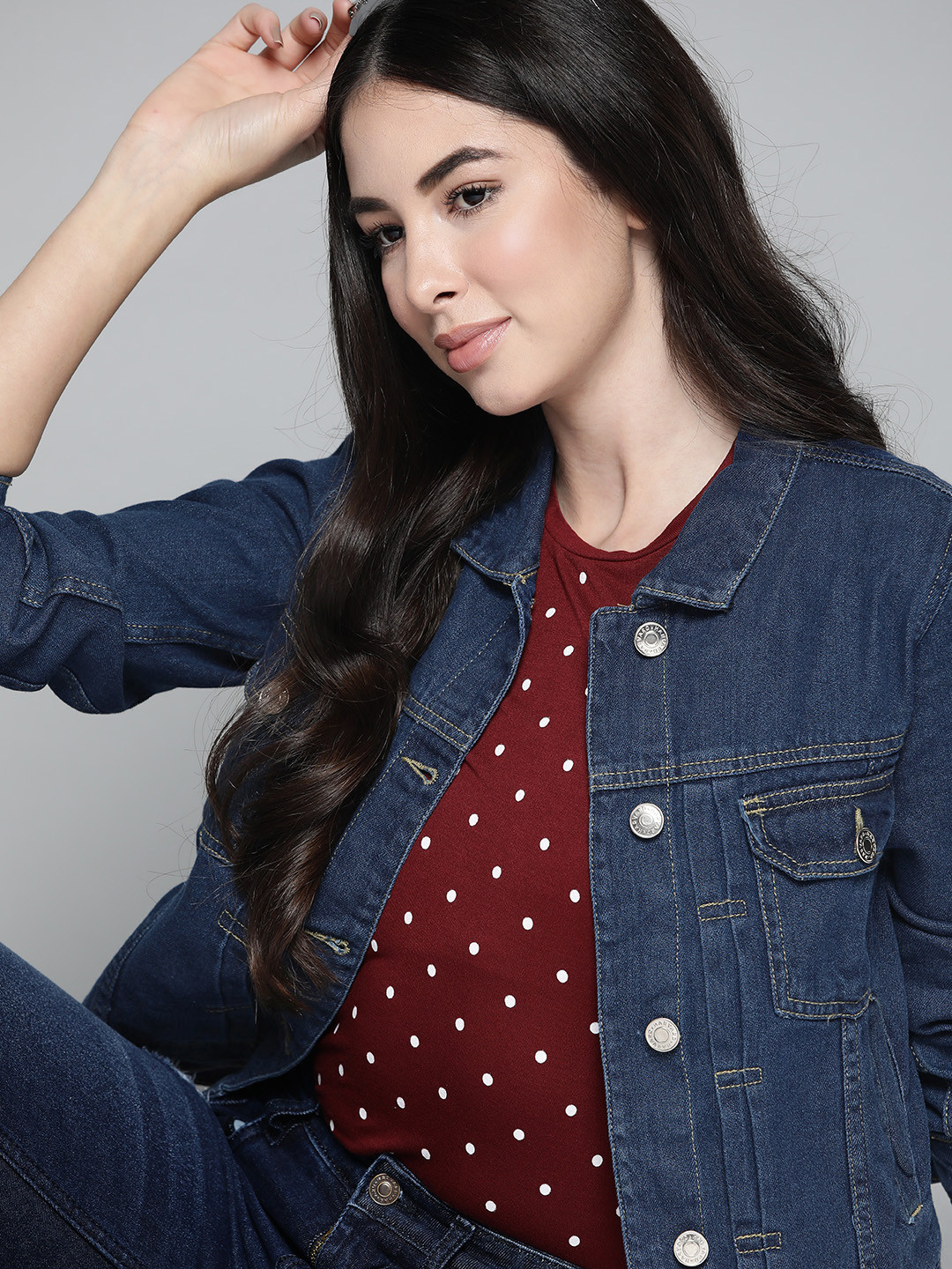 

Harvard Women Navy Blue Pure Cotton Denim Jacket