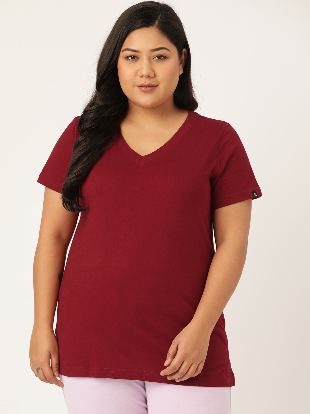 

SPIRIT ANIMAL Women Maroon Solid Plus Size Top