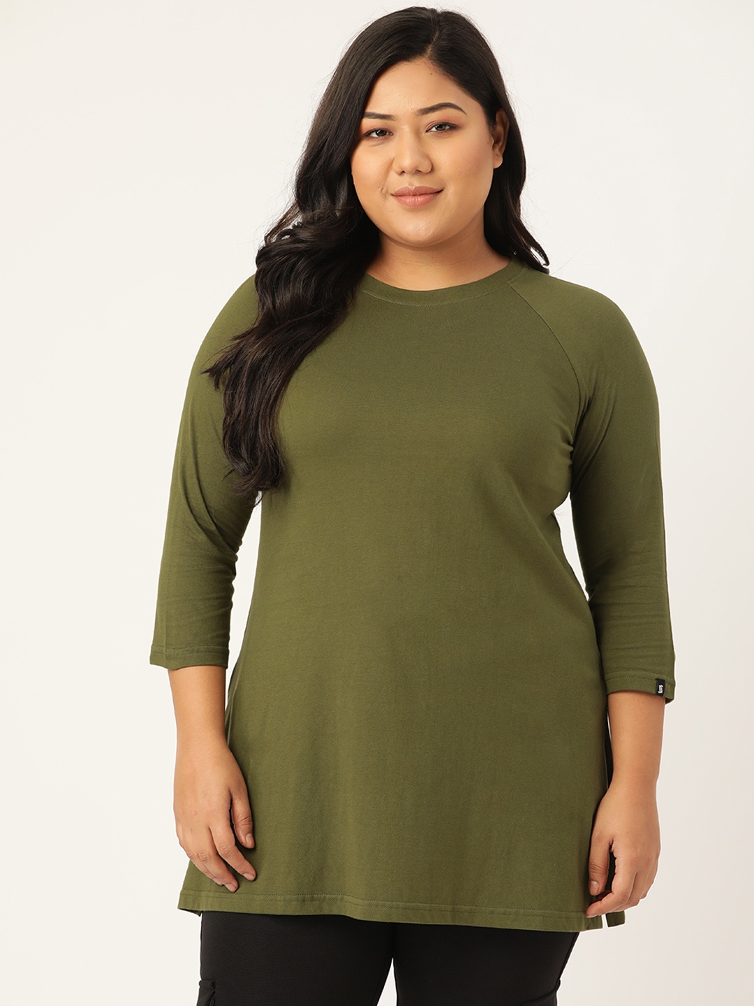 

SPIRIT ANIMAL Women Plus Size Olive Green Solid Top