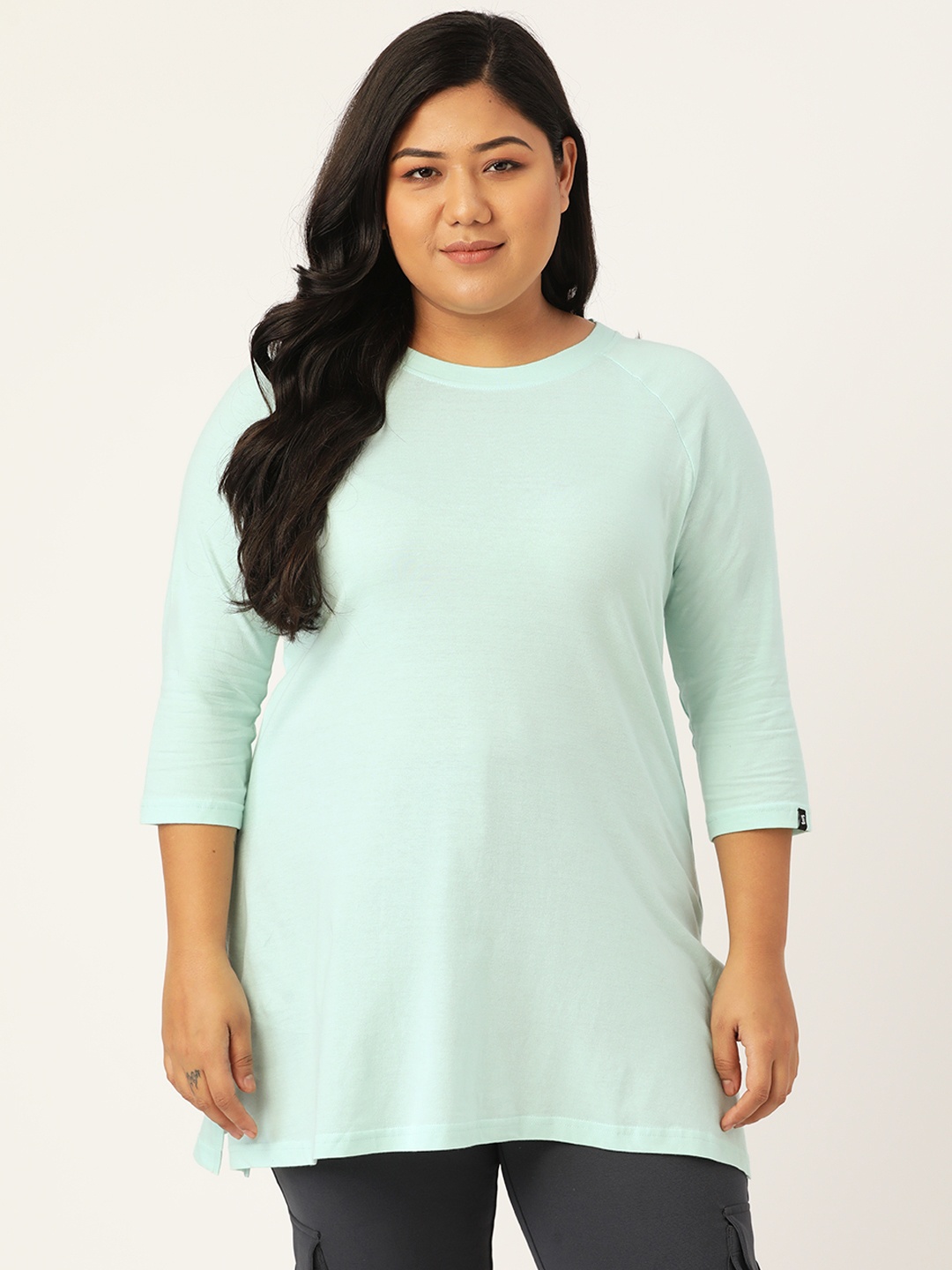 

SPIRIT ANIMAL Women Plus Size Blue Solid Top