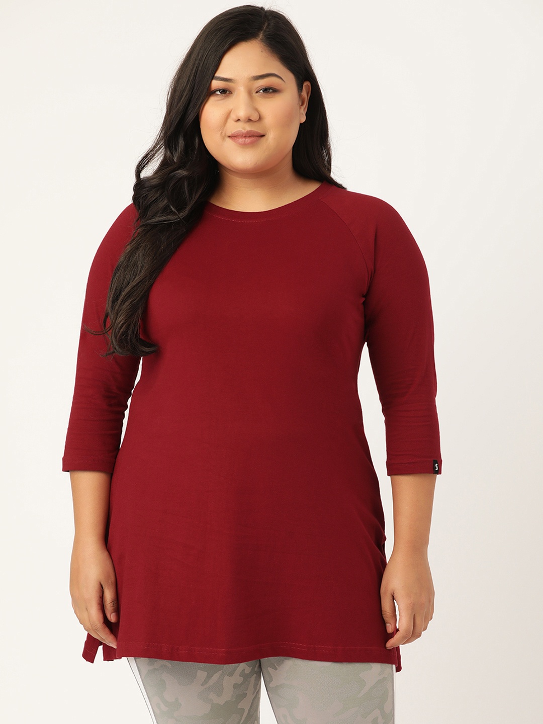 

SPIRIT ANIMAL Women Plus Size Maroon Solid Top