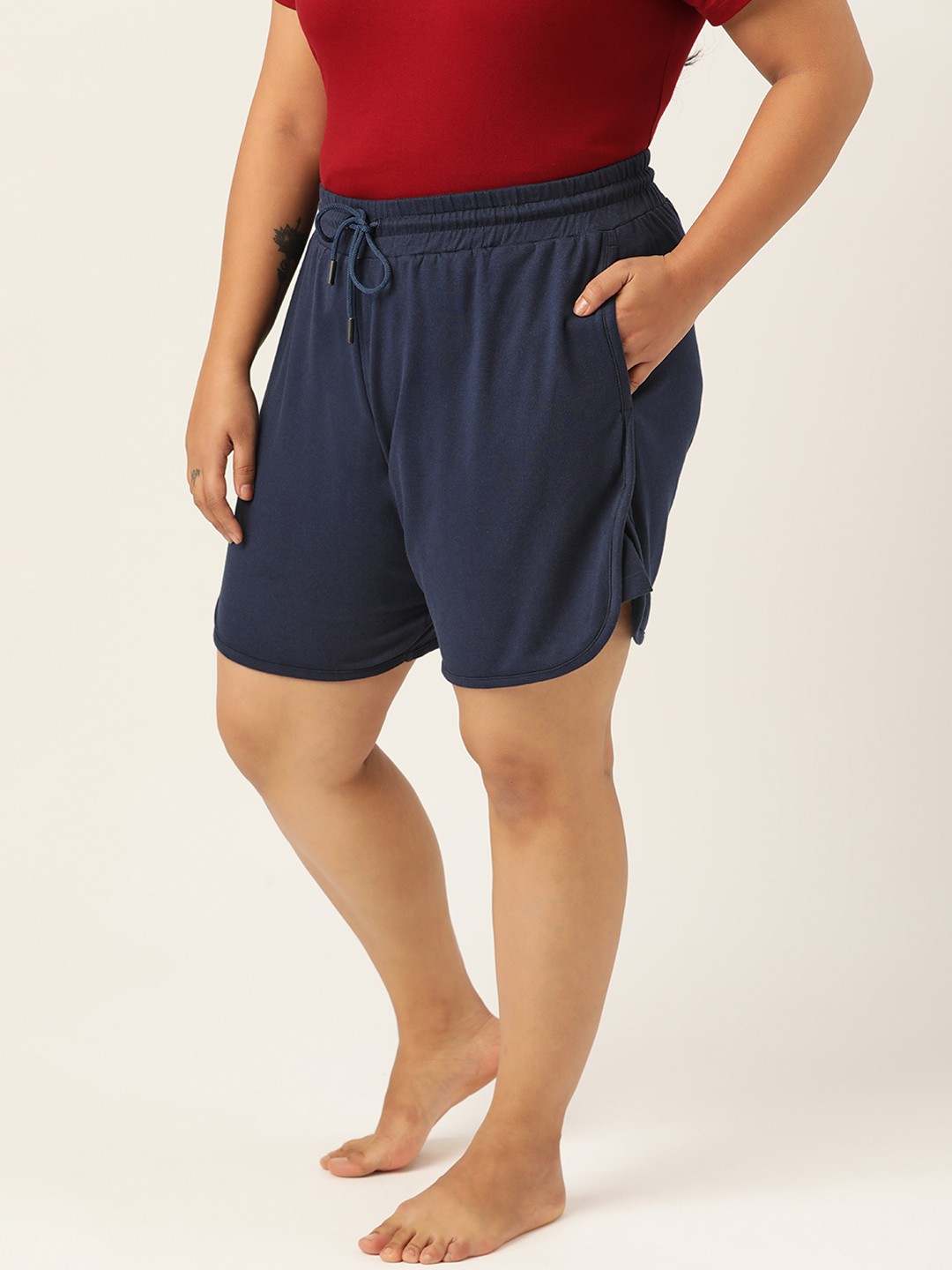 

SPIRIT ANIMAL Women Plus Size Navy Blue High-Rise Lounge Shorts