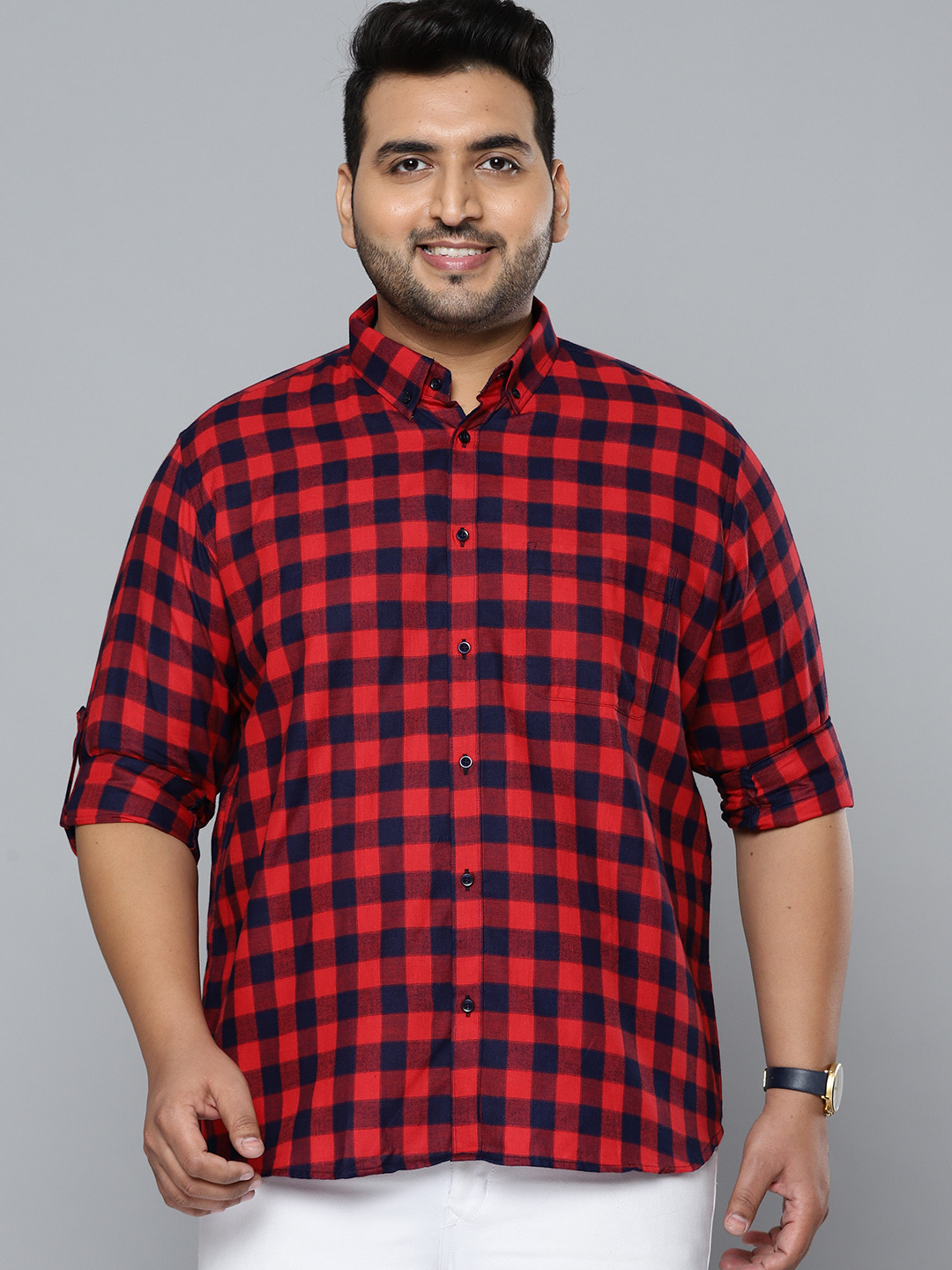 

DENNISON Men Navy Blue Smart Slim Fit Buffalo Checks Opaque Checked Formal Shirt