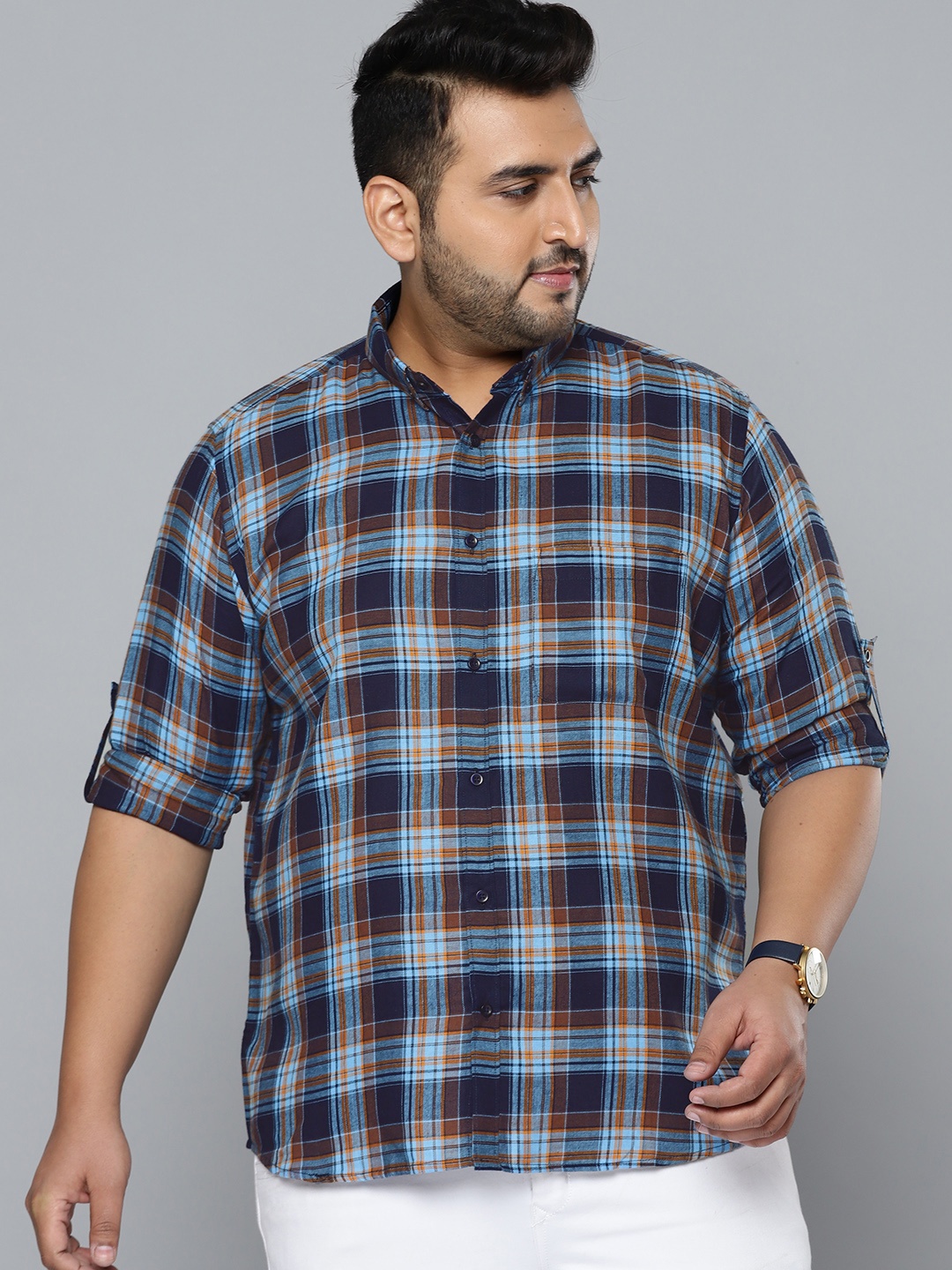 

DENNISON Men Navy Blue Smart Slim Fit Opaque Checked Casual Shirt