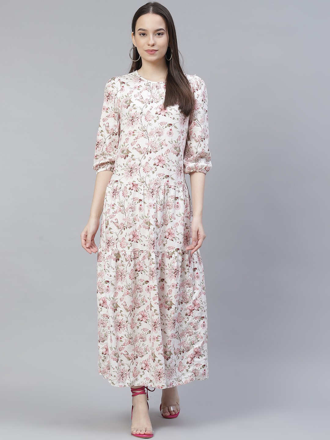 

Marks & Spencer Women Off-White Floral Printed Maxi Dress
