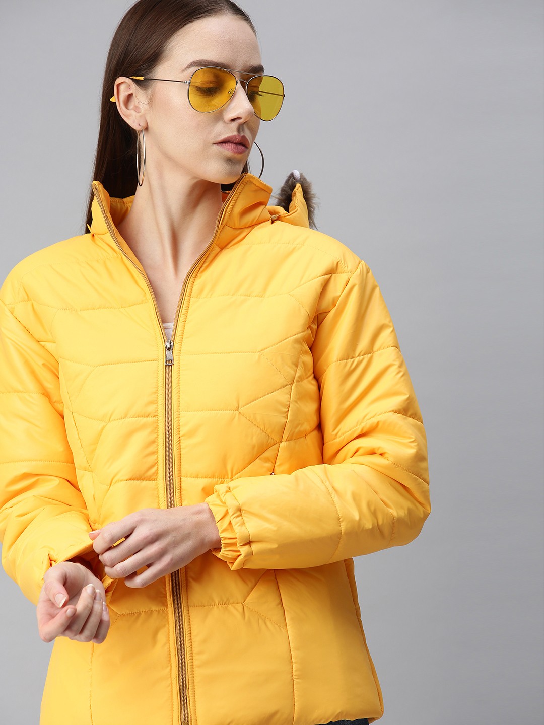 

VOXATI Women Yellow Padded Jacket